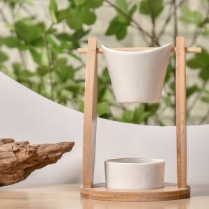 Brûleur Naturéa Voile en bambou avec son support à fondant en céramique et sa coupelle en céramique pour la bougie chauffe plat.
